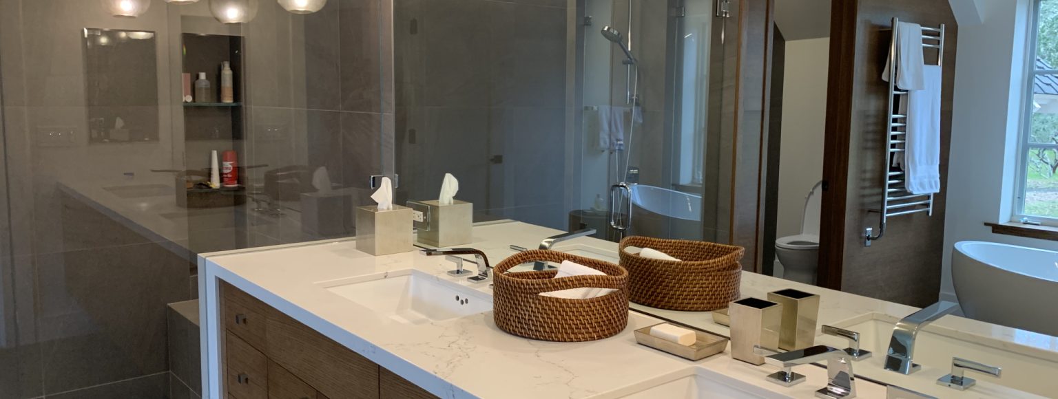 Existing bathroom, before countertop, part of remodel by Sonoma County's Premier Firm for Custom Homes + Remodeling LEFF Design Build.