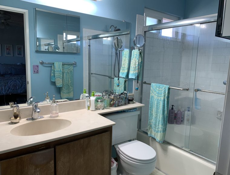 Existing, outdated bathroom, ready for custom remodel by Sonoma County's Premier Firm for Custom Homes + Remodeling LEFF Design Build.