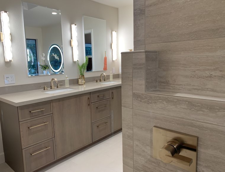 New custom bathroom remodel featuring modern finishes by Sonoma County's Premier Firm for Custom Homes + Remodeling LEFF Design Build.