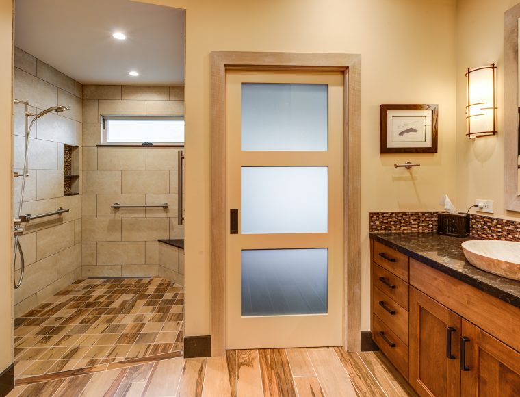 Primary bathroom remodel featuring curbless shower by Sonoma County's Premier Firm for Custom Homes + Remodeling LEFF Design Build.