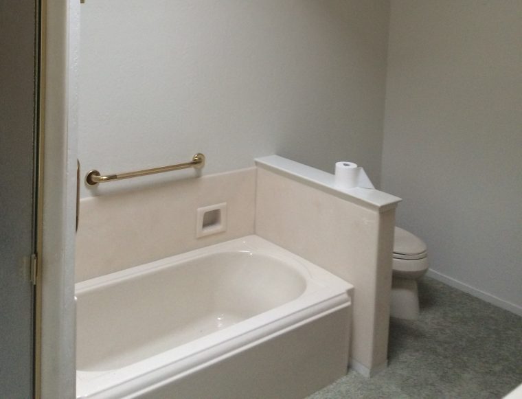 Existing, outdated primary bathroom with tub/shower area ready for a custom remodel by Sonoma County's Premier Firm for Custom Homes + Remodeling LEFF Design Build.